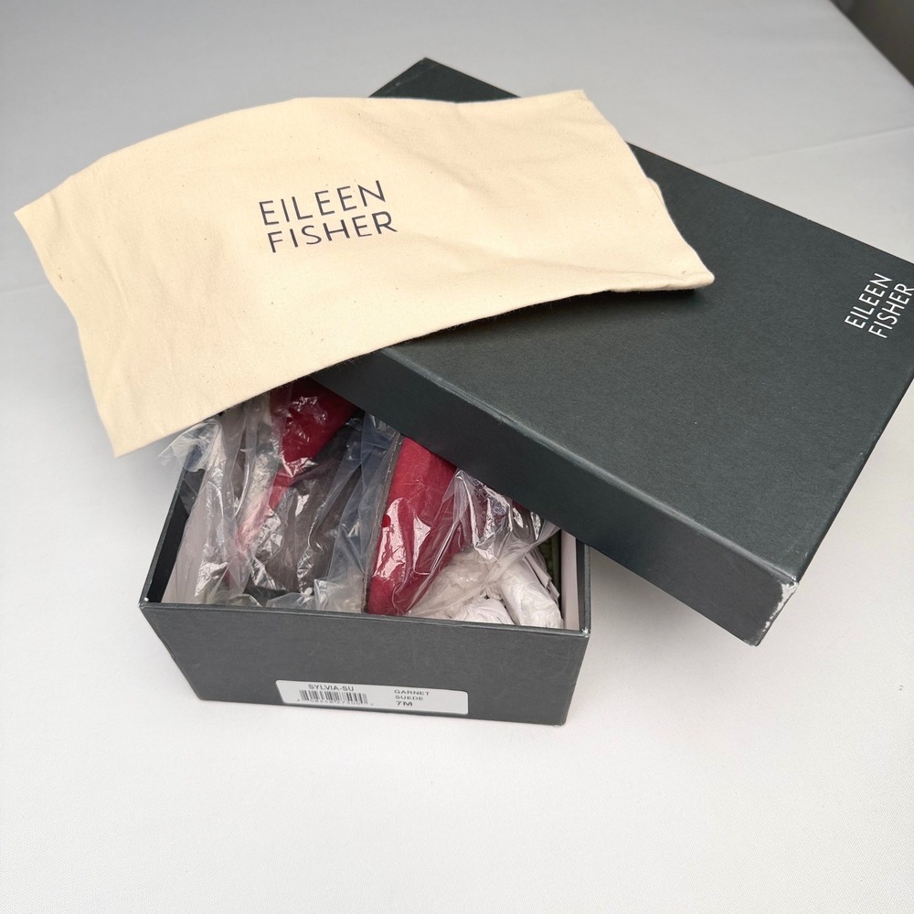 Eileen Fisher Sylvia Suede Mules Garnet Red 7M Capsule Career Luxury Chic - Picture 2 of 11